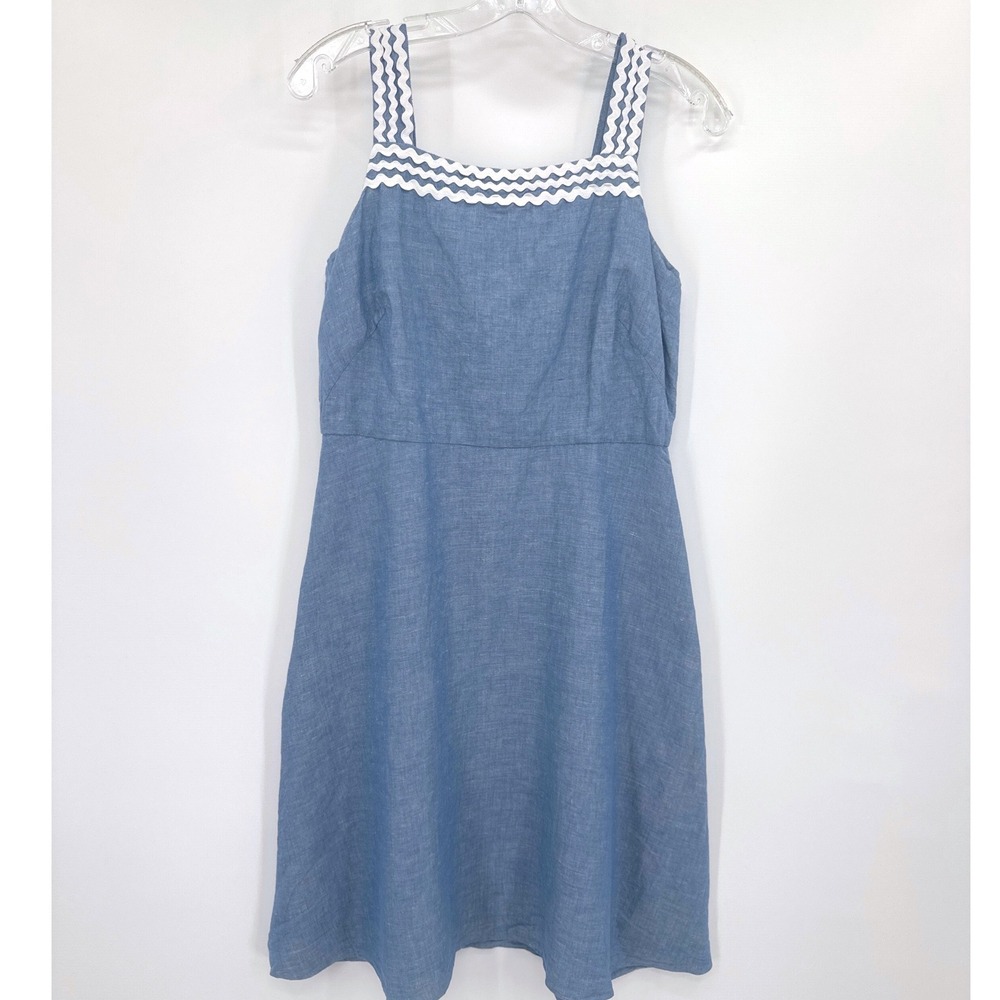 Ann Taylor Blue Linen Blend Chambray Sleeveless A-Line Dress Size 6 Nautical